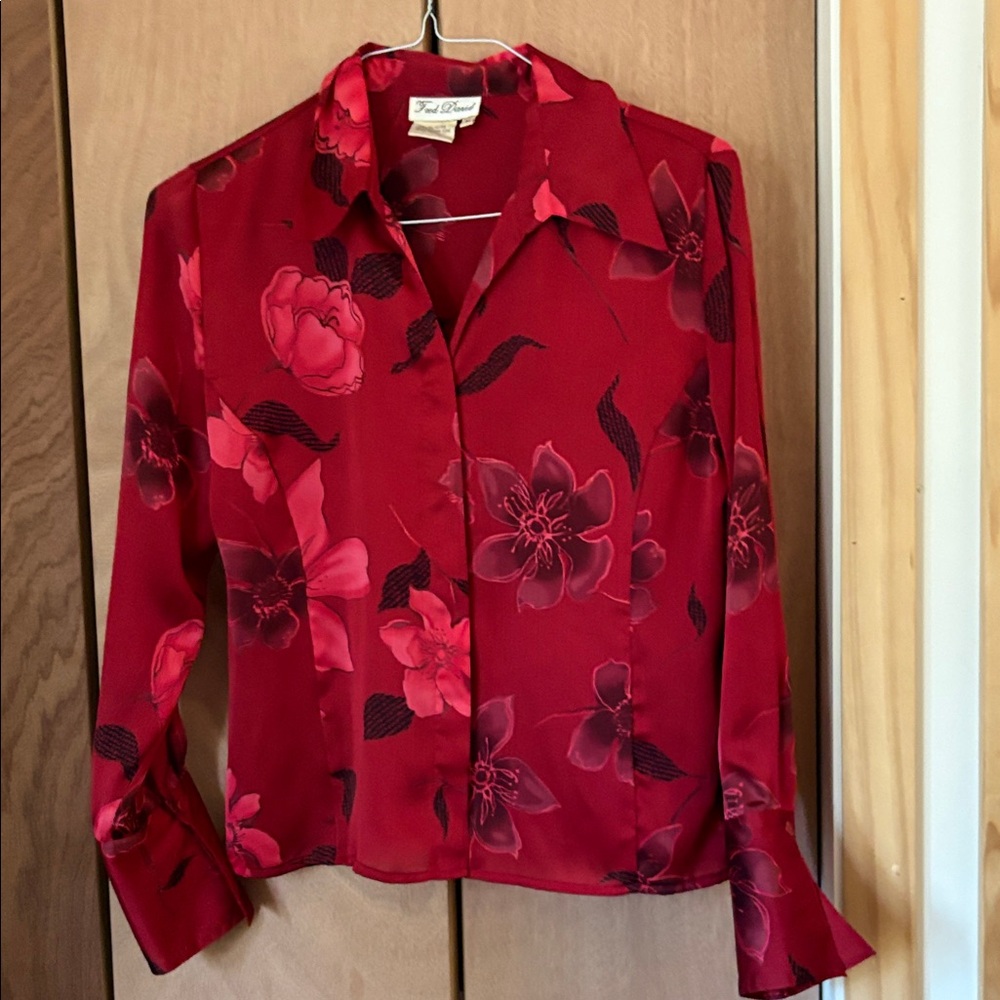 Fred David Red Floral Blouse size M